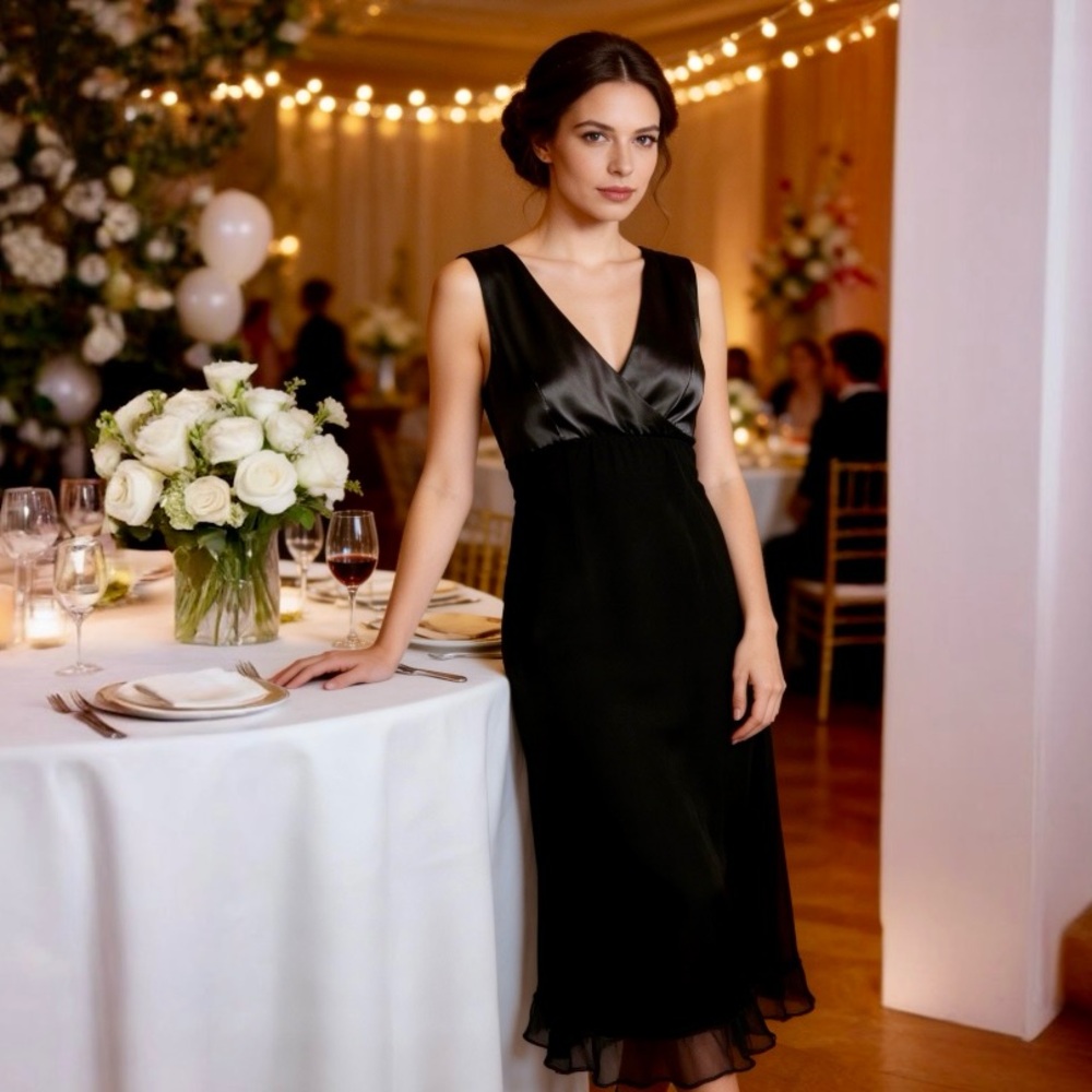 St. John Black Sleeveless Formal Silk Cocktail Party Dress Size 8